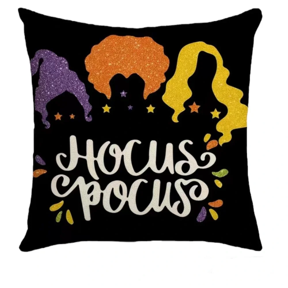 Hocus Pocus Sanderson Sisters Halloween Throw Pillow Cover 18x18 Glitter
